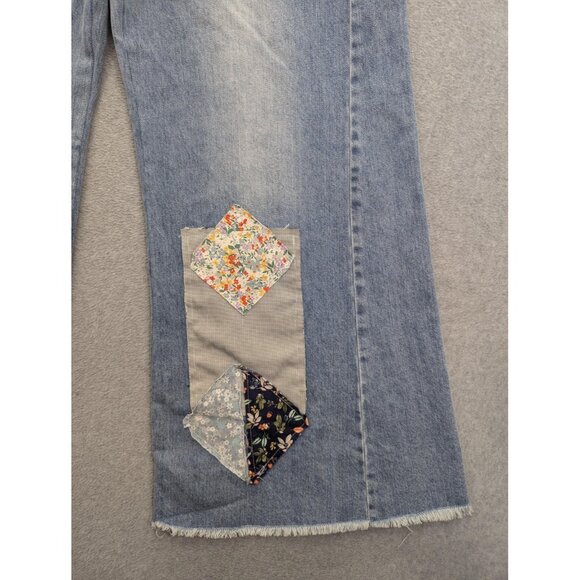 White Birch Black Label Jeans Womens 10 Light Wash Wide Leg Patchwork Boho - Picture 4 of 16